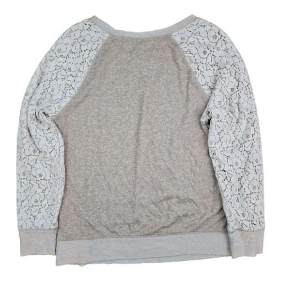 PHILOSOPHY REPUBLIC CLOTHING Lace Sleeve Oatmeal French Terry Sweatshirt XL - Picture 5 of 7